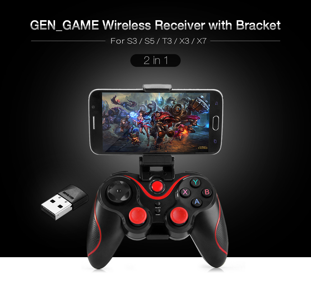 GEN_GAME Gamepad Bluetooth Game Controller Support Wireless Receiver with Adjustable Bracket Clip Set for T3 / S3 / S5 GEN_GAME Gamepad Bluetooth Game Controller Support Wireless Receiver with Adjustable Bracket Clip Set for T3 / S3 / S5