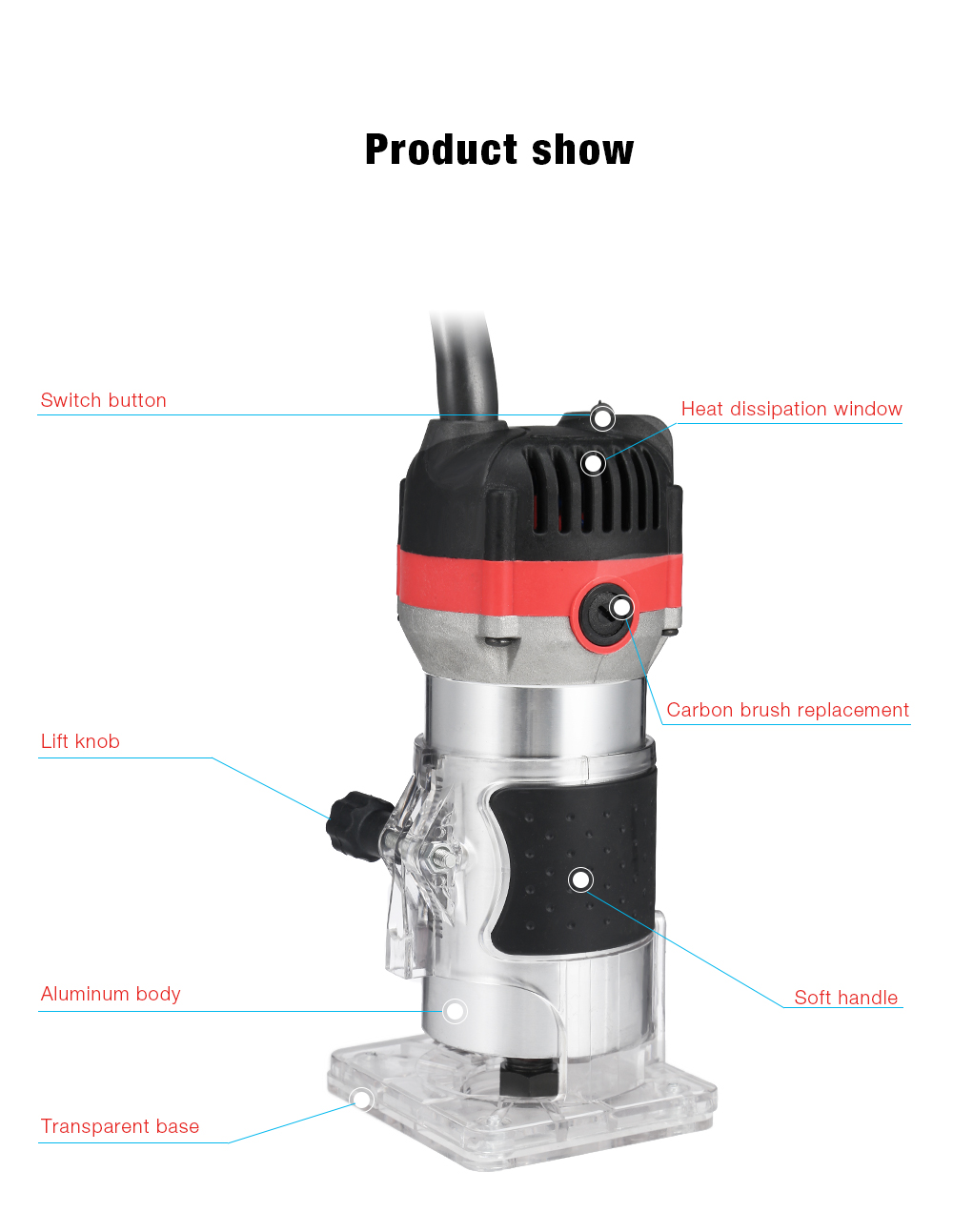 800W 35000rpm Woodworking Electric Trimmer Wood Milling Engraving Slotting Trimming Machine 