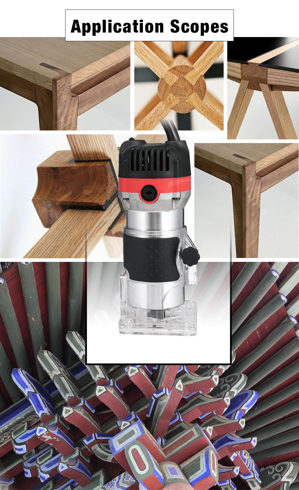 800W 35000rpm Woodworking Electric Trimmer Wood Milling Engraving Slotting Trimming Machine 