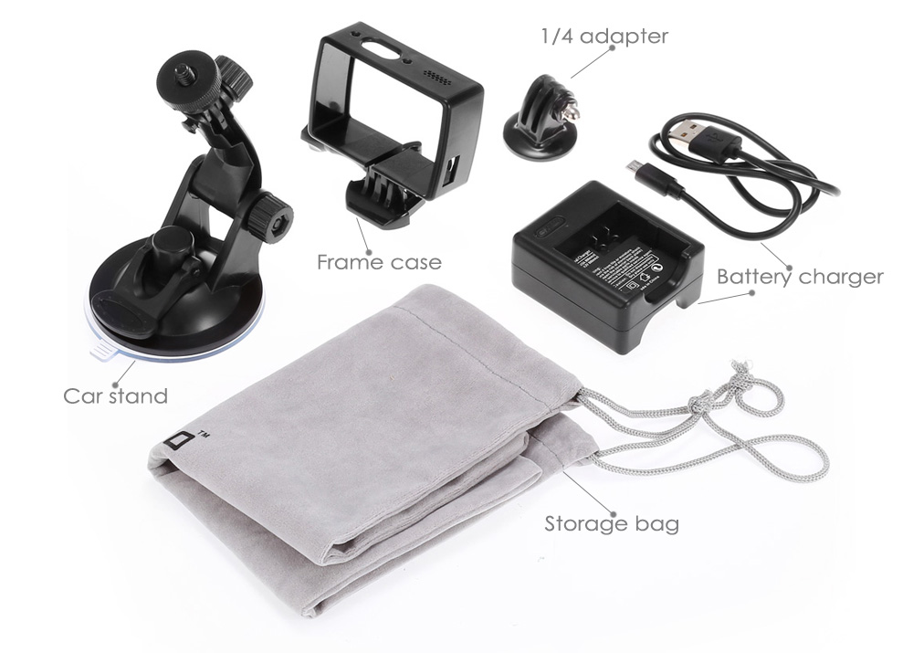 SMACO CPK061 Frame Housing Battery Charger 1/4 Adapter Car Holder Storage Bag Kit for YI 4K Action Camera SMACO CPK061 Frame Housing Battery Charger 1/4 Adapter Car Holder Storage Bag Kit for YI 4K Action Camera