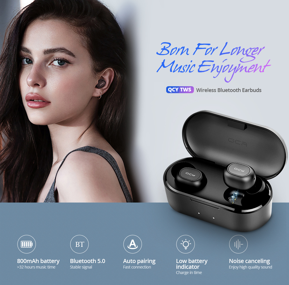 QCY T2C / T1S TWS Bluetooth Earphones Binaural Wireless Stereo Earbuds with Mic and Charging Dock - Black QCY T2C / T1S TWS Bluetooth Earphones Binaural Wireless Stereo Earbuds with Mic and Charging Dock - Black