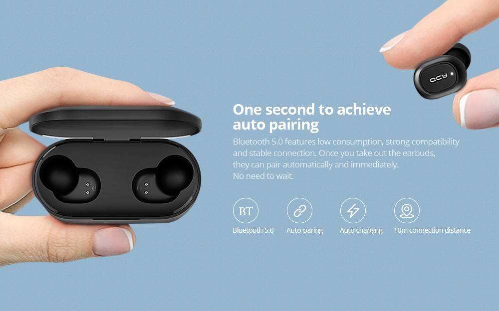 QCY T2C / T1S TWS Bluetooth Earphones Binaural Wireless Stereo Earbuds with Mic and Charging Dock - Black QCY T2C / T1S TWS Bluetooth Earphones Binaural Wireless Stereo Earbuds with Mic and Charging Dock - Black