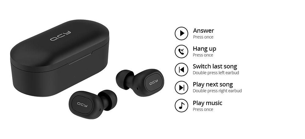QCY T2C / T1S TWS Bluetooth Earphones Binaural Wireless Stereo Earbuds with Mic and Charging Dock - Black QCY T2C / T1S TWS Bluetooth Earphones Binaural Wireless Stereo Earbuds with Mic and Charging Dock - Black