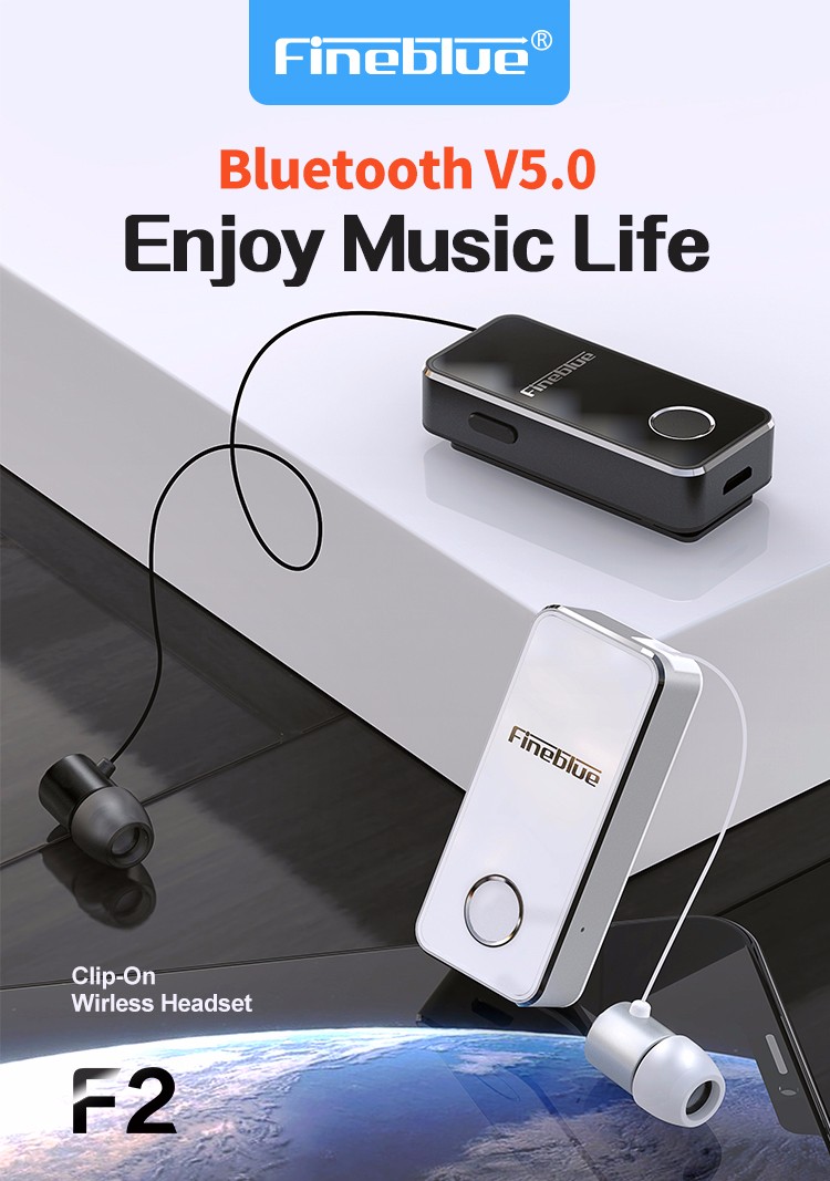 FineBlue F2 Wireless Bluetooth V5.0 Music Headset Vibrating Alert Wear Clip Earphone for Smartphone