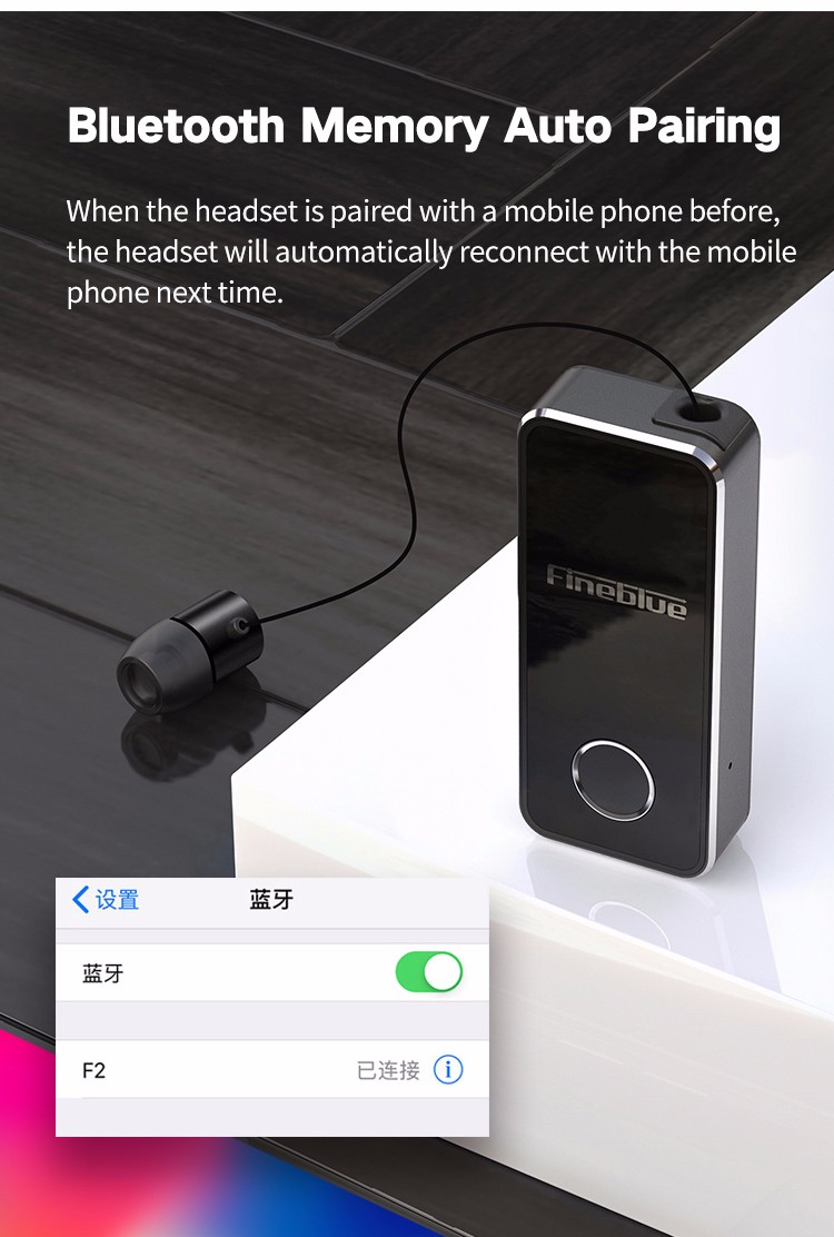 FineBlue F2 Wireless Bluetooth V5.0 Music Headset Vibrating Alert Wear Clip Earphone for Smartphone