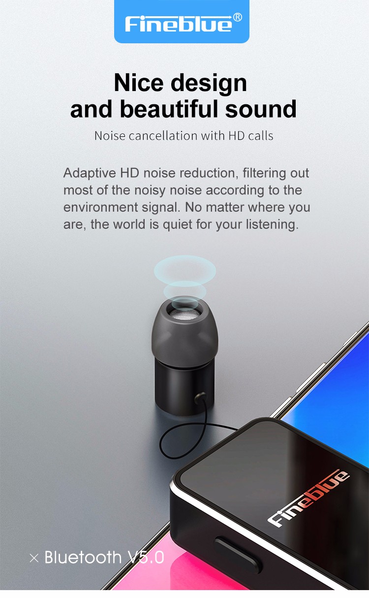 FineBlue F2 Wireless Bluetooth V5.0 Music Headset Vibrating Alert Wear Clip Earphone for Smartphone