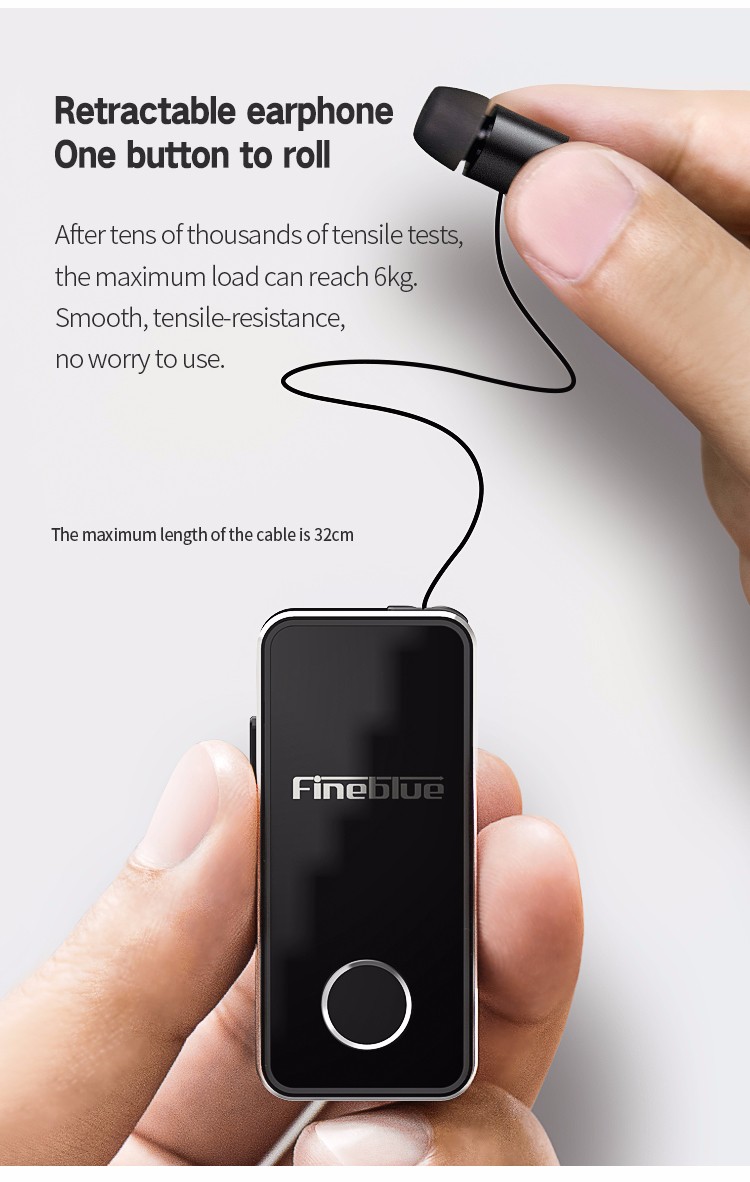 FineBlue F2 Wireless Bluetooth V5.0 Music Headset Vibrating Alert Wear Clip Earphone for Smartphone