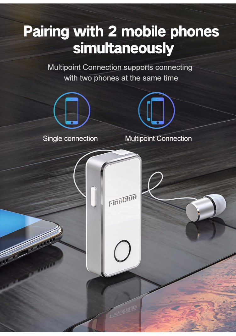 FineBlue F2 Wireless Bluetooth V5.0 Music Headset Vibrating Alert Wear Clip Earphone for Smartphone