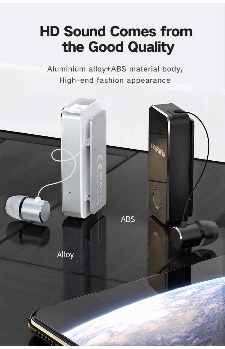 FineBlue F2 Wireless Bluetooth V5.0 Music Headset Vibrating Alert Wear Clip Earphone for Smartphone