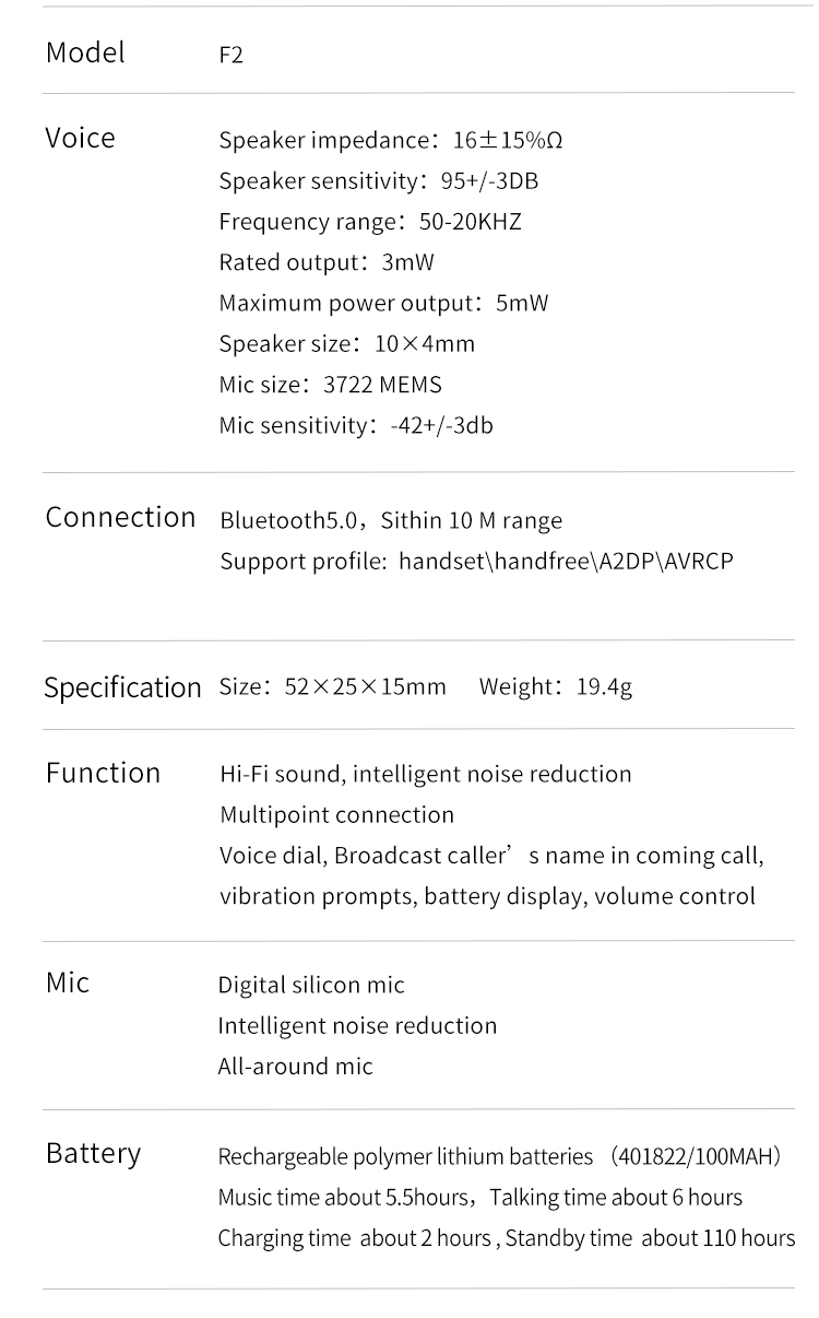 FineBlue F2 Wireless Bluetooth V5.0 Music Headset Vibrating Alert Wear Clip Earphone for Smartphone