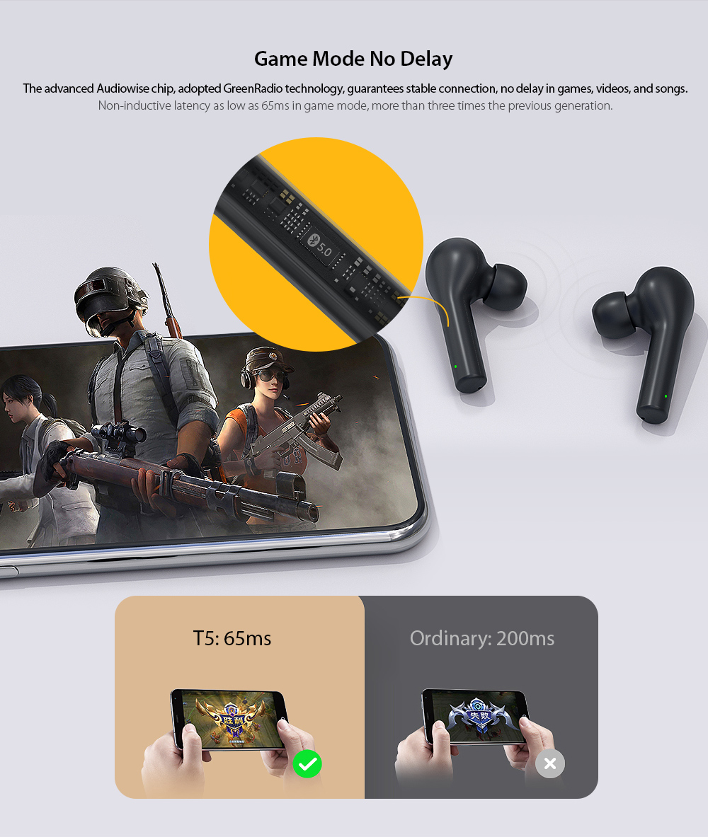 QCY T5 Bluetooth 5.0 Binaural In-ear Earphones Wireless Charging Earbuds with Mic and Charging Dock QCY T5 Bluetooth 5.0 Binaural In-ear Earphones Wireless Charging Earbuds with Mic and Charging Dock