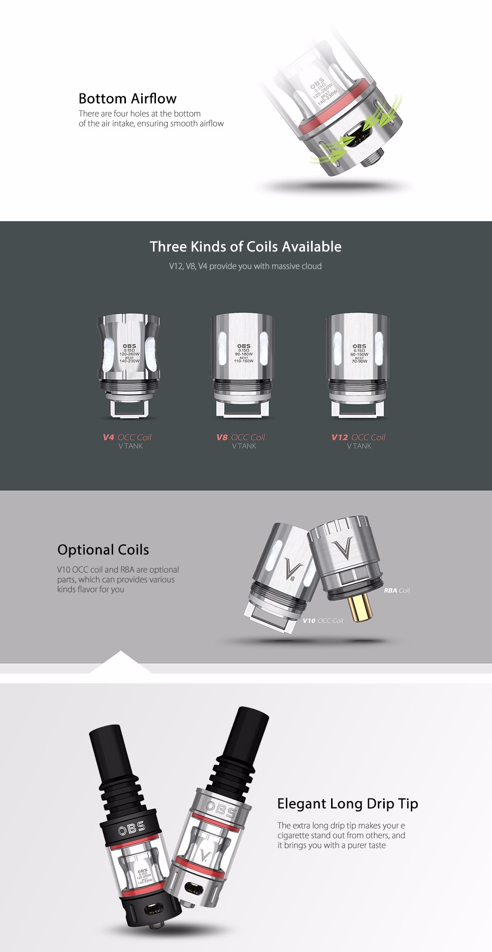 Original OBS V Tank Atomizer with 6.0ml / 0.15 ohm / Side Filling for E Cigarette