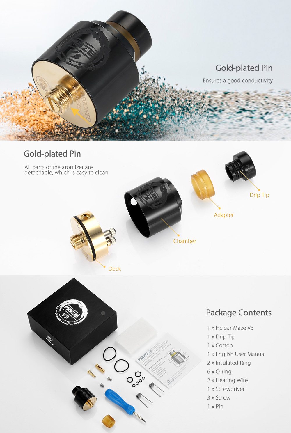 Original Hcigar Maze V3 RDA with Bottom Adjustable Airflow / Dual Posts for E Cigarette Original Hcigar Maze V3 RDA with Bottom Adjustable Airflow / Dual Posts for E Cigarette