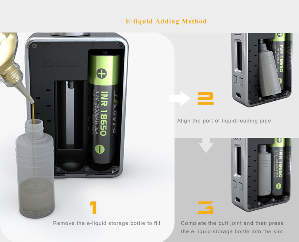 Original HCIGAR VT Inbox Mod Kit with Evolv DNA 75 Chipset / 1 - 75W / 8ml Squonk Bottle / 200 - 600F / Dual Posts Deck MAZE V2 RDA for E Cigarette