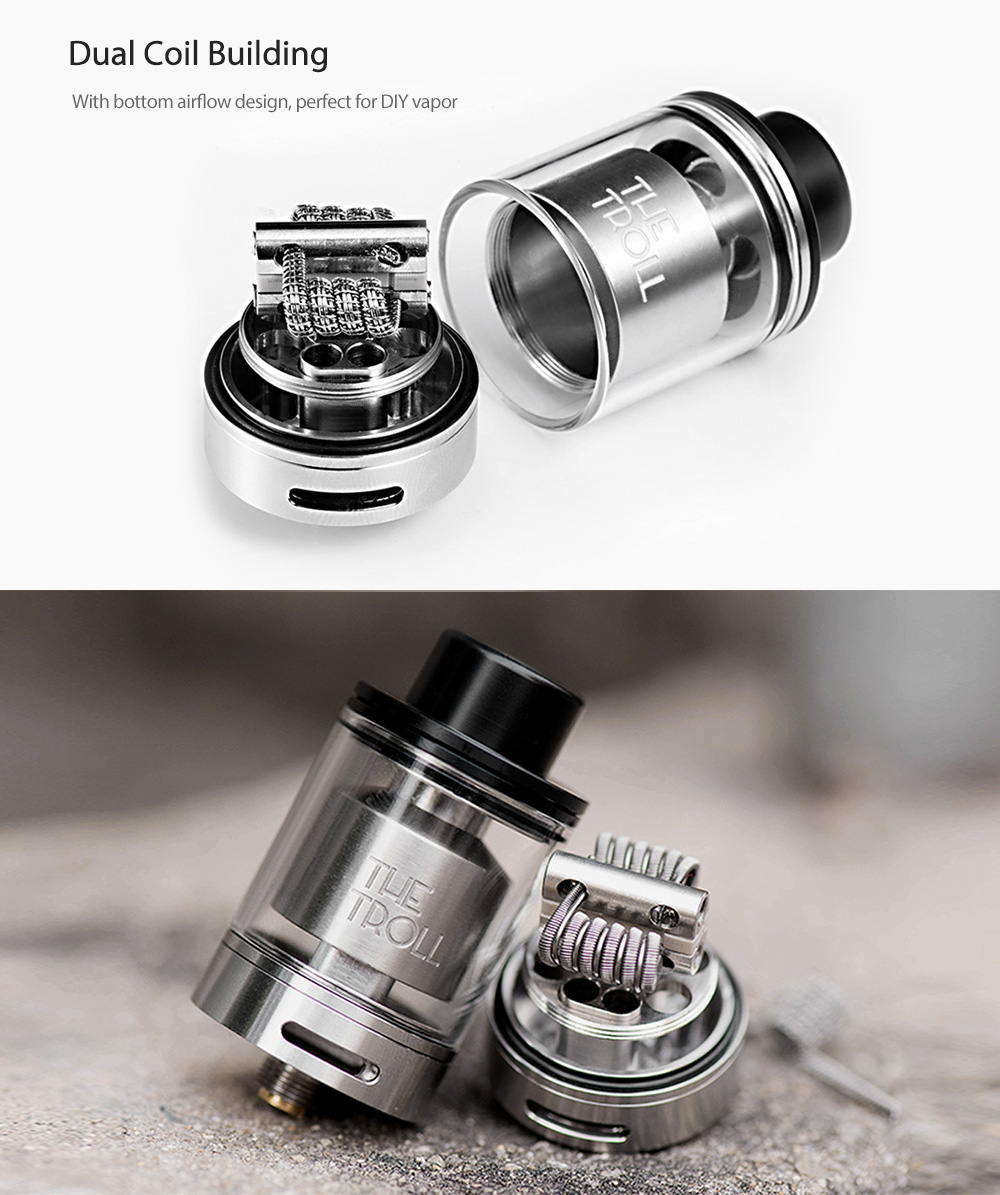 Original Wotofo The Troll RTA Atomizer with 5ml / Top Filling / Dual Coil Building for E Cigarette Original Wotofo The Troll RTA Atomizer with 5ml / Top Filling / Dual Coil Building for E Cigarette
