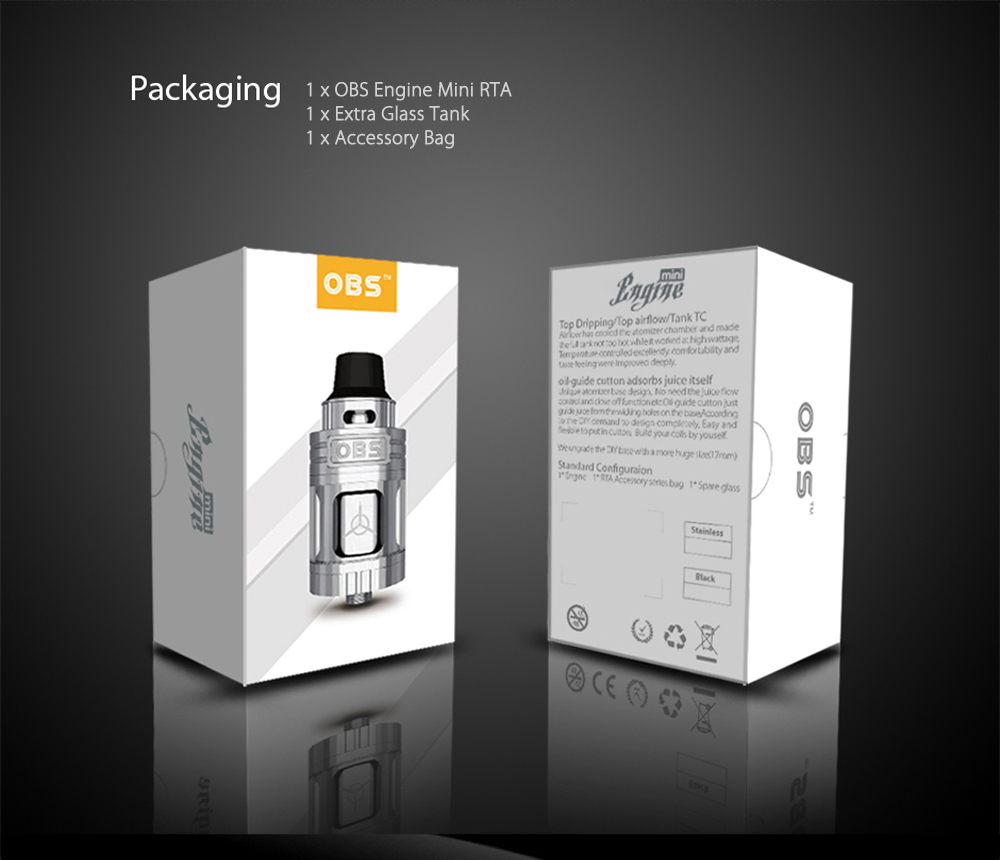 Original OBS Engine Mini RTA with 3.5ml Capacity / Top Airflow / Side Filling / Powerful DIY Deck for E Cigarette Original OBS Engine Mini RTA with 3.5ml Capacity / Top Airflow / Side Filling / Powerful DIY Deck for E Cigarette