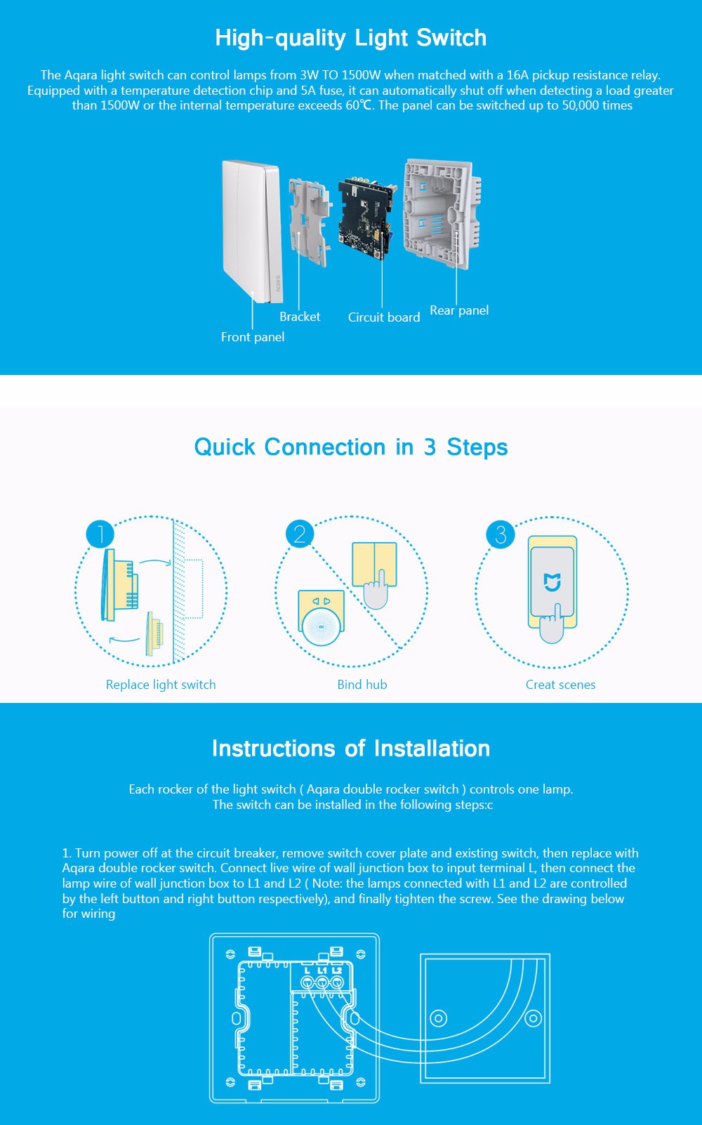 Aqara QBKG03LM Wall Switch Smart Light Control ZigBee Version - White Double Key Aqara QBKG03LM Wall Switch Smart Light Control ZigBee Version - White Double Key