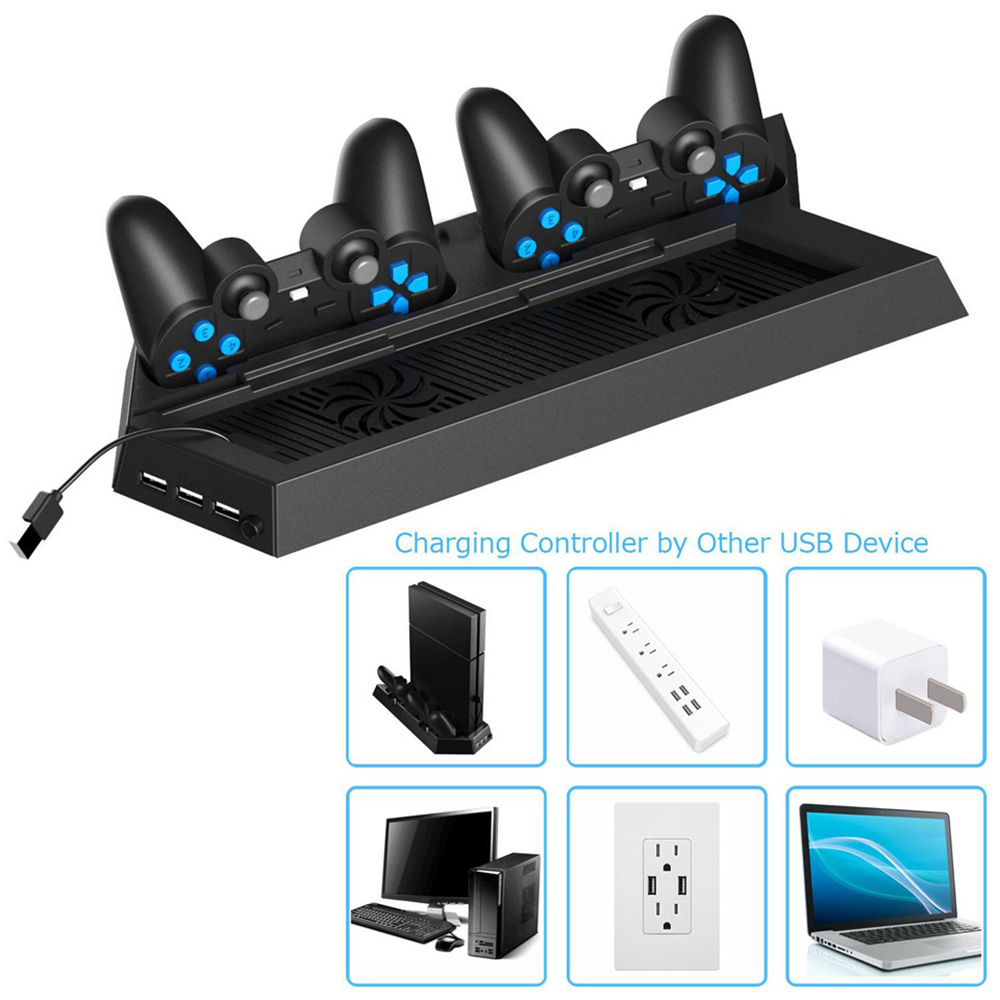 PS4 Cooling Station Vertical Stand with 2 Controller Charging Dock and USB Hub