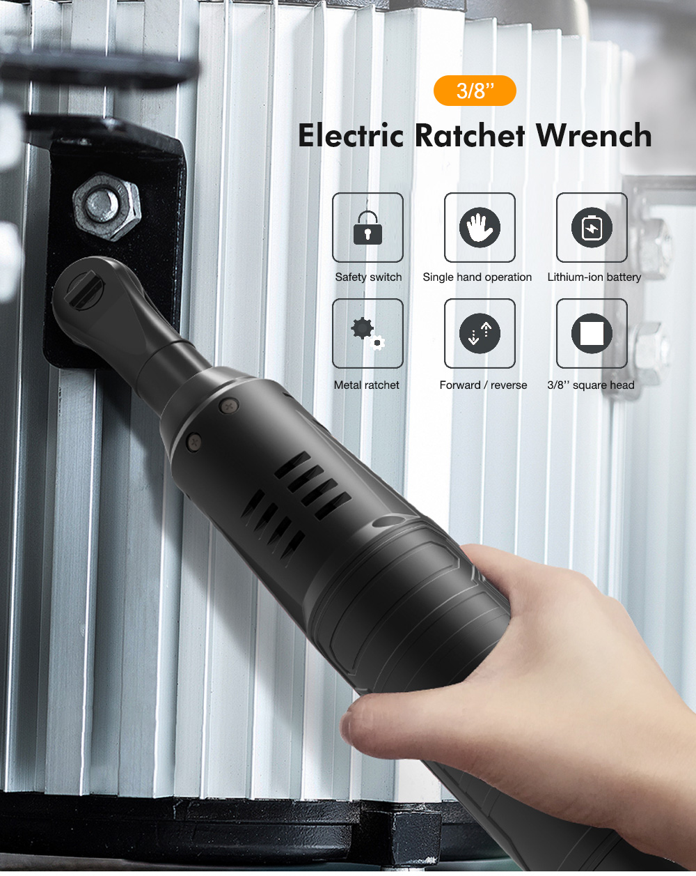 3/8'' Electric Ratchet Wrench with Two Lithium-ion Battery 3/8'' Electric Ratchet Wrench with Two Lithium-ion Battery