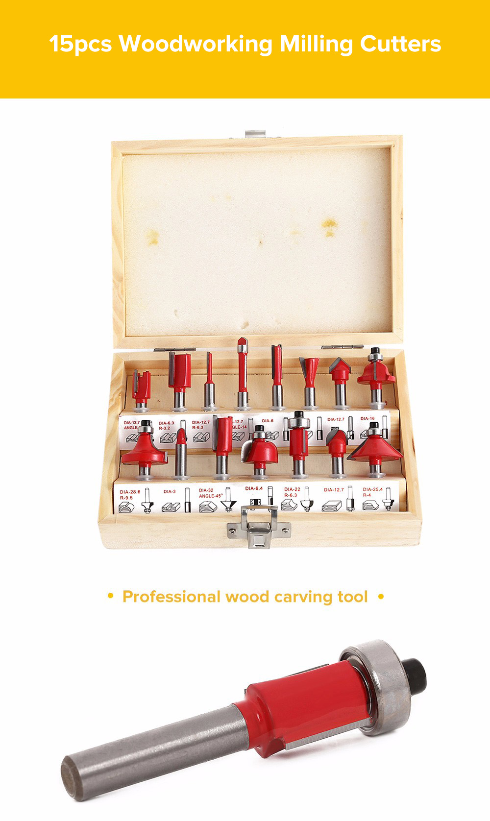 15pcs Router Bit Milling Cutter Woodworking Tools for Electric Hand Trimmer