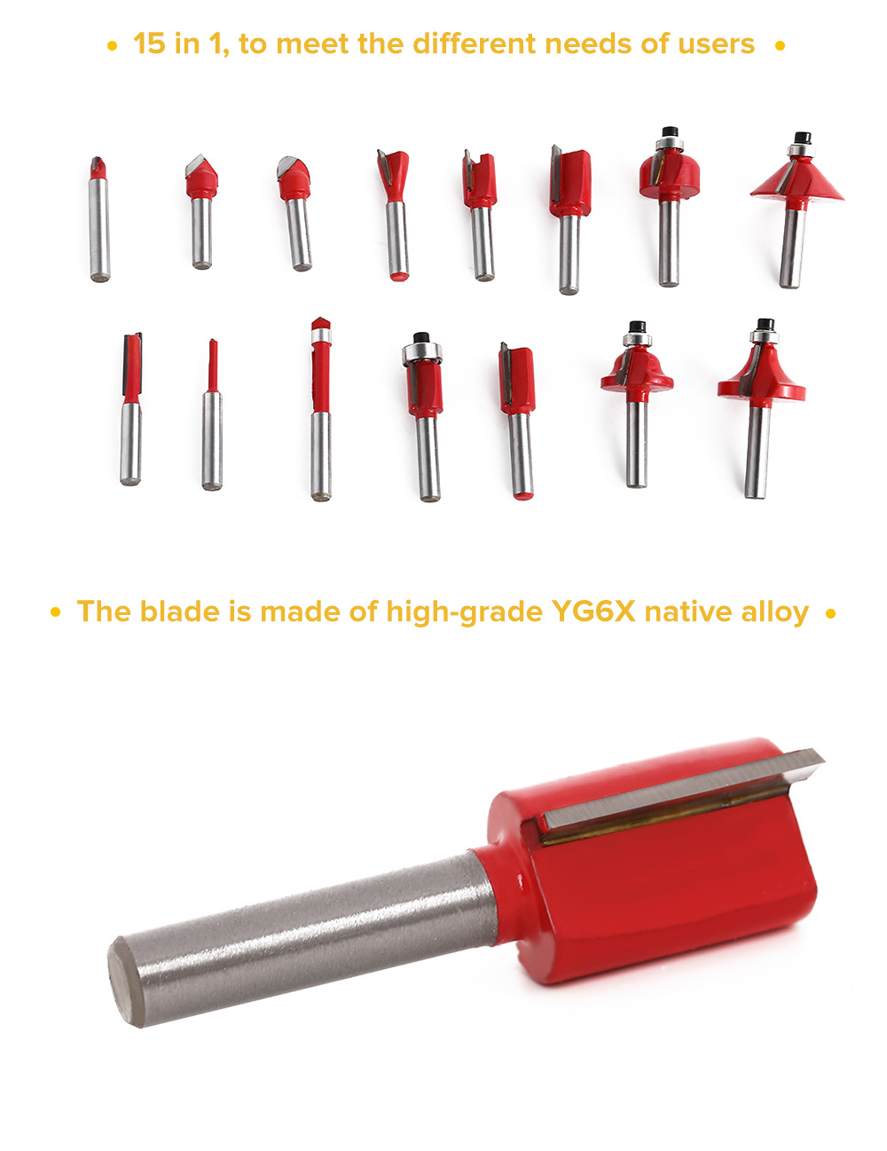 15pcs Router Bit Milling Cutter Woodworking Tools for Electric Hand Trimmer