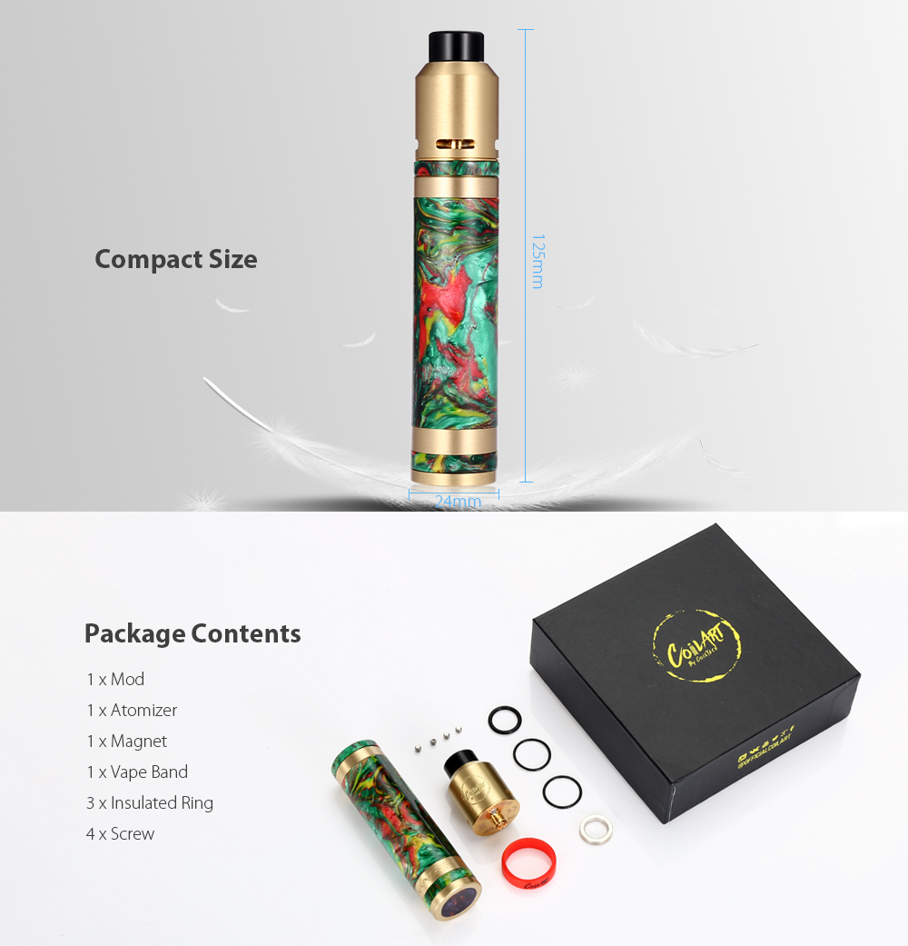 CoilART MAGE MECH TRICKER Kit Supporting Single 18650 Battery with Bottom Airflow RDA for E Cigarette CoilART MAGE MECH TRICKER Kit Supporting Single 18650 Battery with Bottom Airflow RDA for E Cigarette